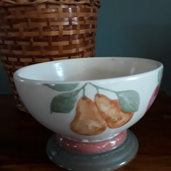 Infinia Stoneware Pedestal Fruit Bowl with Fruit Motif - Picture 2 of 6